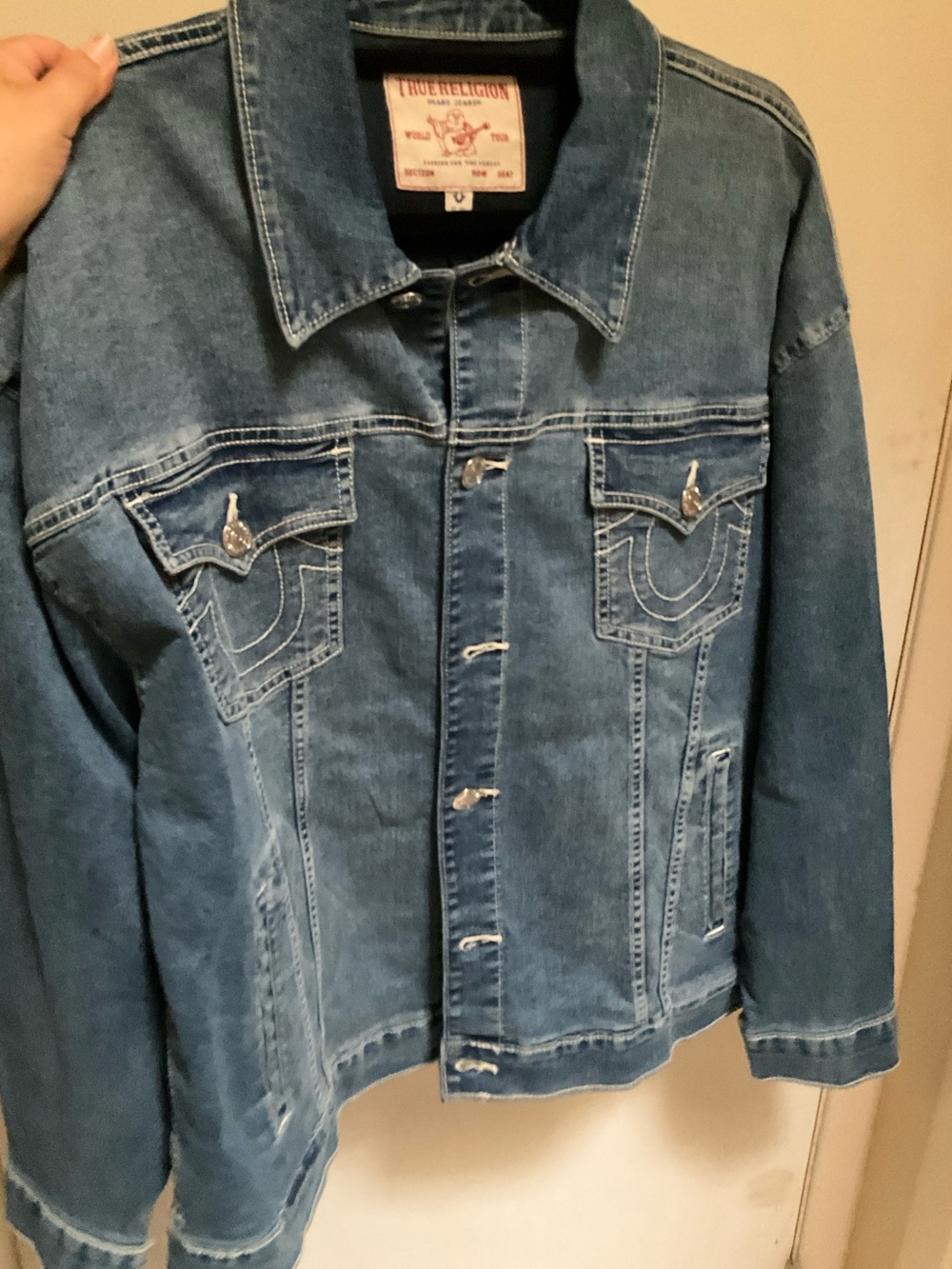 True Religion Women’s XL oversized glitter denim jean jacket NWT 80’s Rock